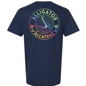 White Alligator Alcatraz Unisex T-Shirt Navy Blue